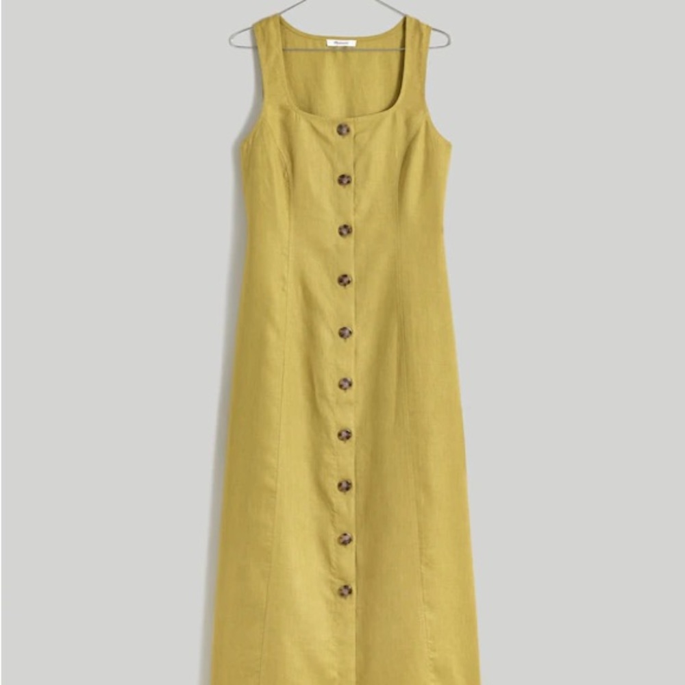 Button-Front Midi Dress in 100% Linen